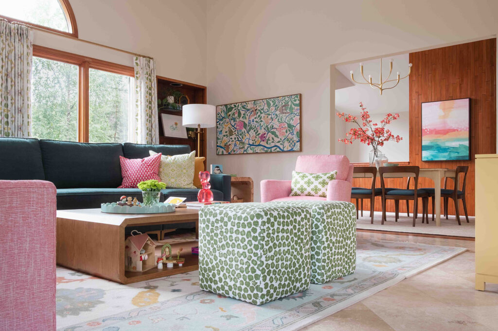 Playful and Colorful Living Room in Anchorage with Custom Upholstery