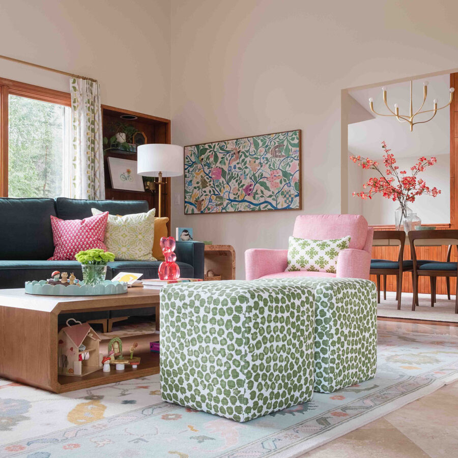 Playful and Colorful Living Room in Anchorage with Custom Upholstery