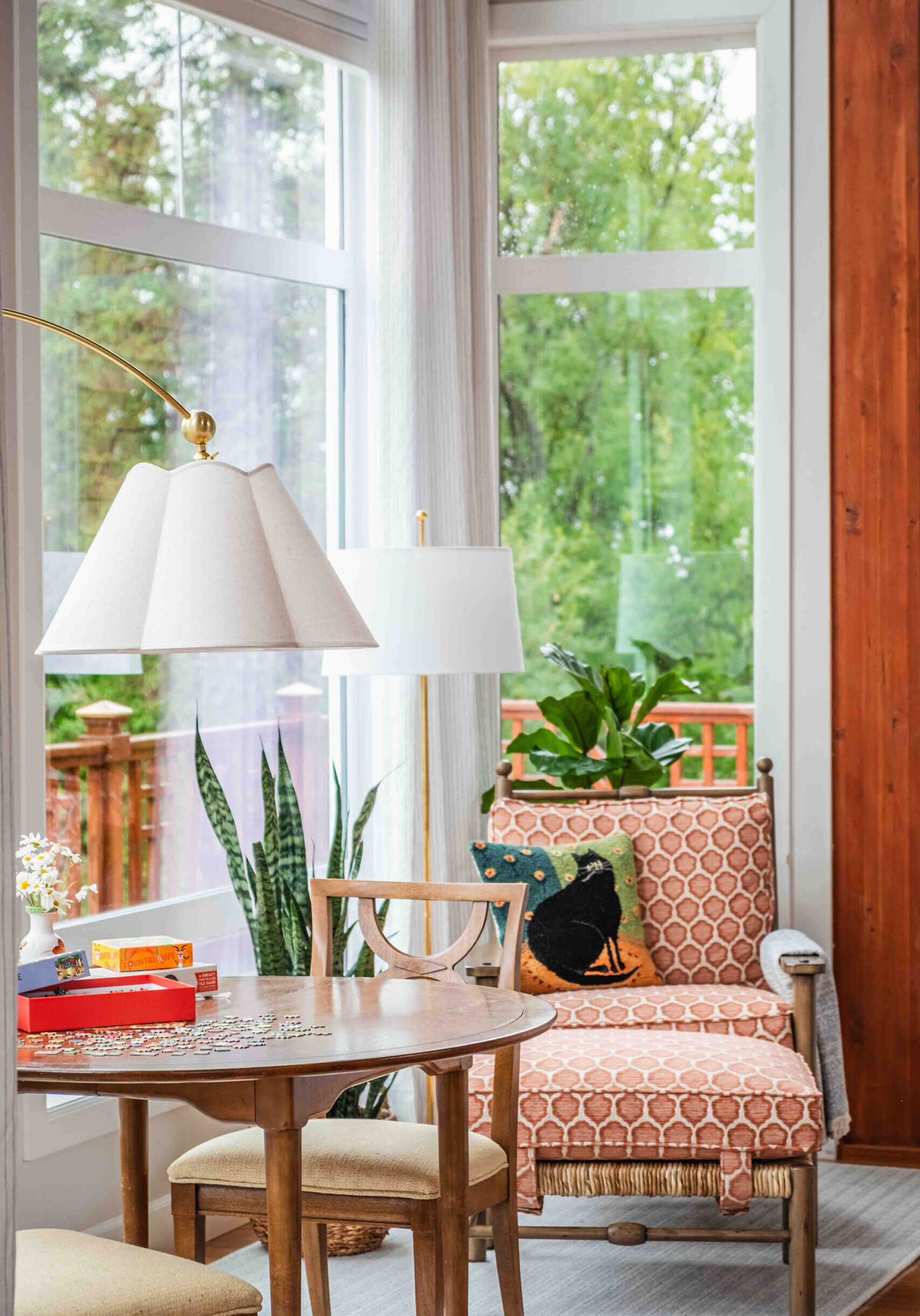 Vintage-Game-Table-Lounge-chair-Sunroom-3.dng Designed and photographed by Kjerstin Boorstein Interiors, Anchorage, Alaska.